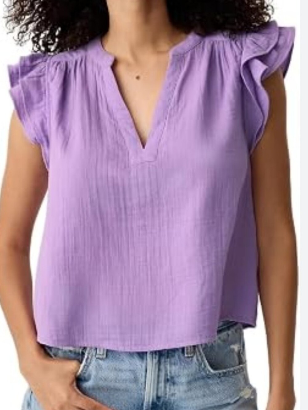 Gap L Lavender Top Ruffle Cap Sleeves